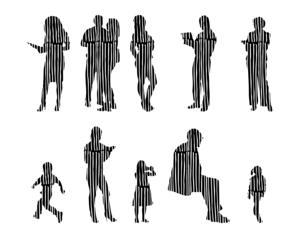 Silhouettes Vectorielles Silhouettes Esquissées Personnes Dessin Contour Silhouette Personnes Icône — Image vectorielle