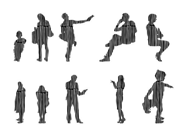 Silhouettes Vectorielles Silhouettes Esquissées Personnes Dessin Contour Silhouette Personnes Icône — Image vectorielle