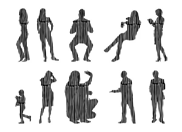 Vector Silhouettes Outline Silhouettes People Contour Drawing People Silhouette Icon — Stock Vector