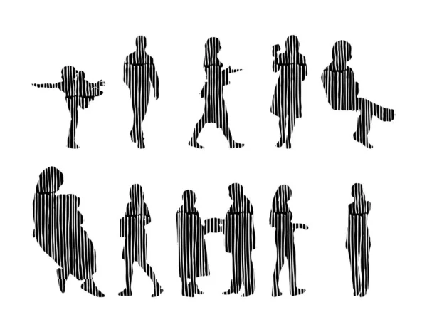 Silhouettes Vectorielles Silhouettes Esquissées Personnes Dessin Contour Silhouette Personnes Icône — Image vectorielle