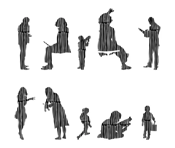 Silhouettes Vectorielles Silhouettes Esquissées Personnes Dessin Contour Silhouette Personnes Icône — Image vectorielle