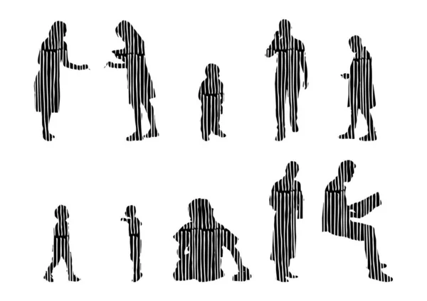 Silhouettes Vectorielles Silhouettes Esquissées Personnes Dessin Contour Silhouette Personnes Icône — Image vectorielle