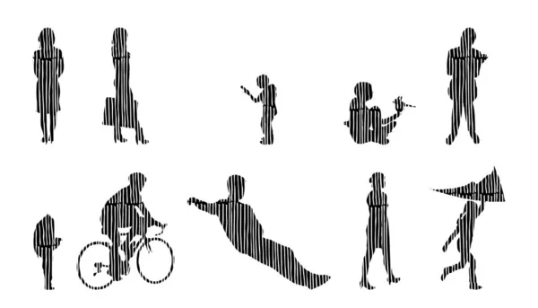 Silhouettes Vectorielles Silhouettes Esquissées Personnes Dessin Contour Silhouette Personnes Icône — Image vectorielle