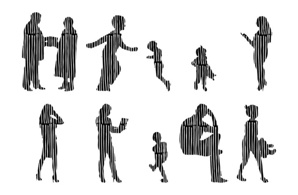 Vektor Silhouetten Umrisse Von Menschen Konturzeichnung Menschen Silhouette Icon Set — Stockvektor