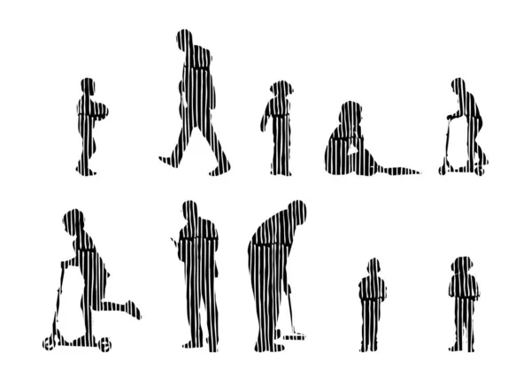 Silhouettes Vectorielles Silhouettes Esquissées Personnes Dessin Contour Silhouette Personnes Icône — Image vectorielle