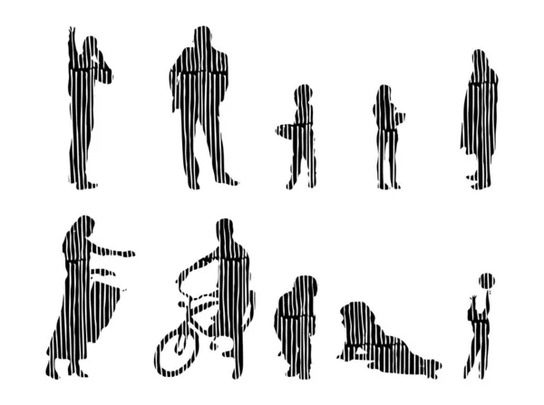 Silhouettes Vectorielles Silhouettes Esquissées Personnes Dessin Contour Silhouette Personnes Icône — Image vectorielle