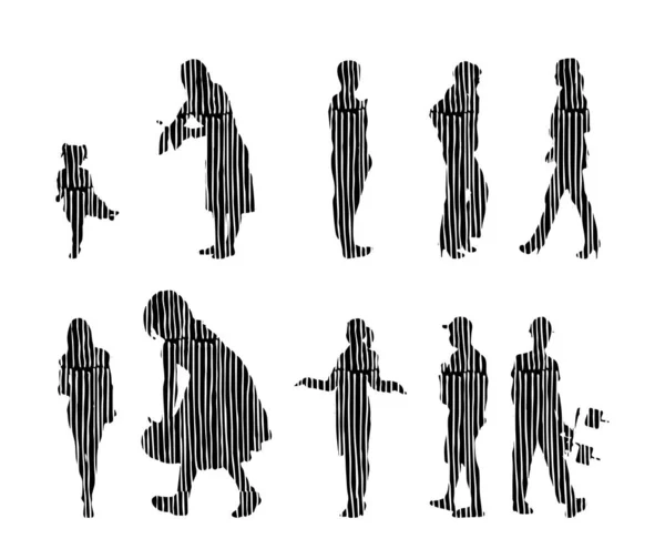 Vector Silhouettes Outline Silhouettes People Contour Drawing People Silhouette Icon — 스톡 벡터