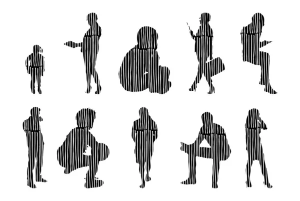 Silhouettes Vectorielles Silhouettes Esquissées Personnes Dessin Contour Silhouette Personnes Icône — Image vectorielle