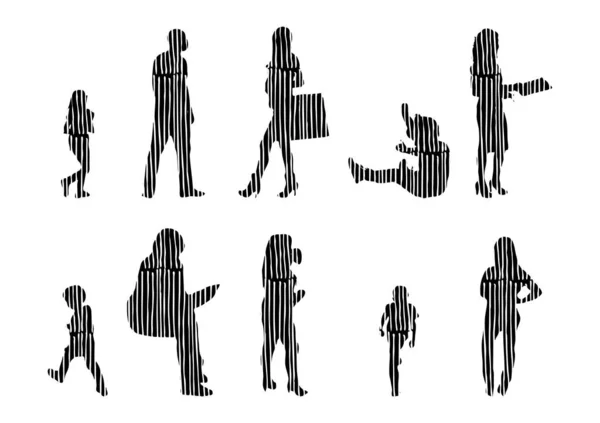 Silhouettes Vectorielles Silhouettes Esquissées Personnes Dessin Contour Silhouette Personnes Icône — Image vectorielle