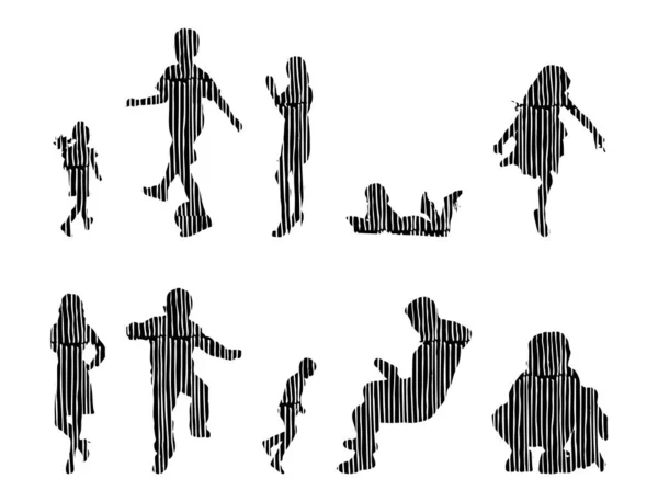 Silhouettes Vectorielles Silhouettes Esquissées Personnes Dessin Contour Silhouette Personnes Icône — Image vectorielle