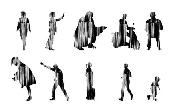 Silhouettes Vectorielles Silhouettes Esquissées Personnes Dessin Contour Silhouette Personnes Icône — Image vectorielle