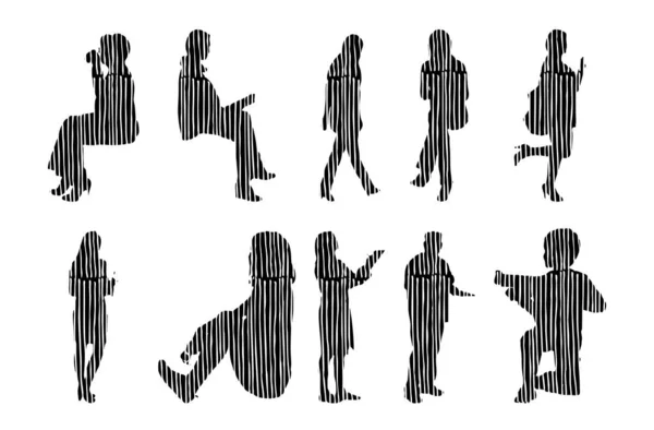 Silhouettes Vectorielles Silhouettes Esquissées Personnes Dessin Contour Silhouette Personnes Icône — Image vectorielle