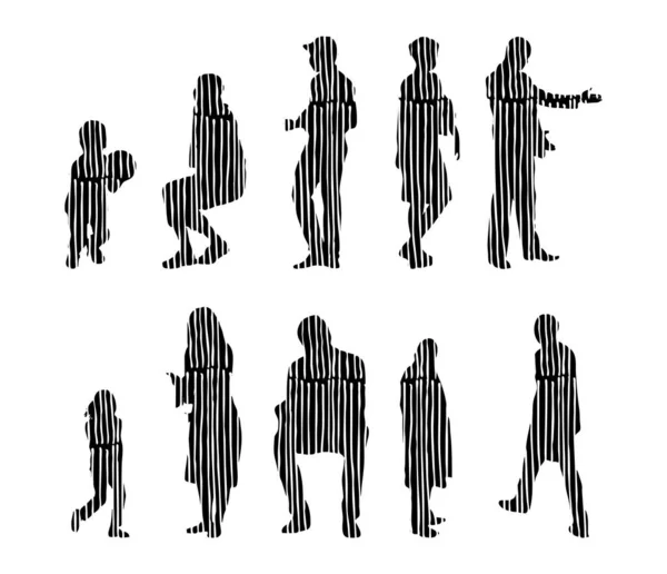 Vector Silhouettes Outline Silhouettes People Contour Drawing People Silhouette Icon — 스톡 벡터