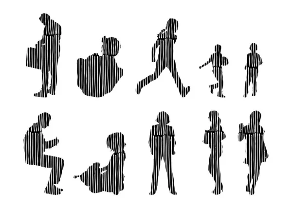 Vector Silhouettes Outline Silhouettes People Contour Drawing People Silhouette Icon — Stock Vector