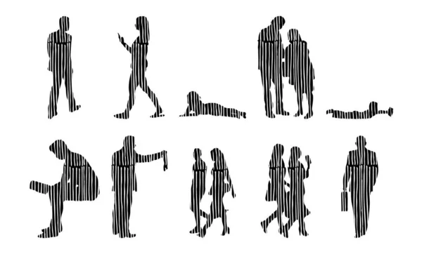 Sílhuetas Vetoriais Sílhuetas Contorno Pessoas Desenho Contorno Silhueta Pessoas Conjunto —  Vetores de Stock
