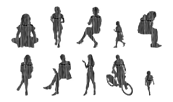 Silhouettes Vectorielles Silhouettes Esquissées Personnes Dessin Contour Silhouette Personnes Icône — Image vectorielle