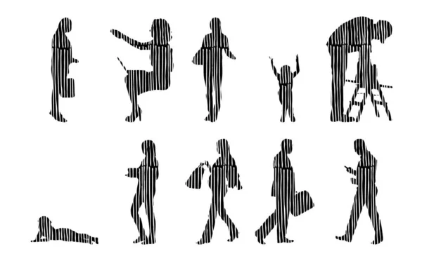 Vector Silhouettes Outline Silhouettes People Contour Drawing People Silhouette Icon — Stock Vector