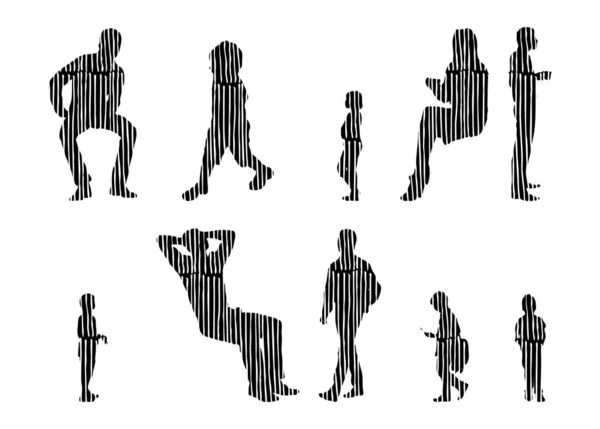 Silhouettes Vectorielles Silhouettes Esquissées Personnes Dessin Contour Silhouette Personnes Icône — Image vectorielle