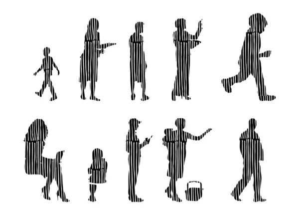 Silhouettes Vectorielles Silhouettes Esquissées Personnes Dessin Contour Silhouette Personnes Icône — Image vectorielle