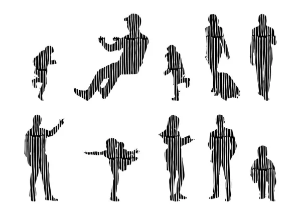 Silhouettes Vectorielles Silhouettes Esquissées Personnes Dessin Contour Silhouette Personnes Icône — Image vectorielle