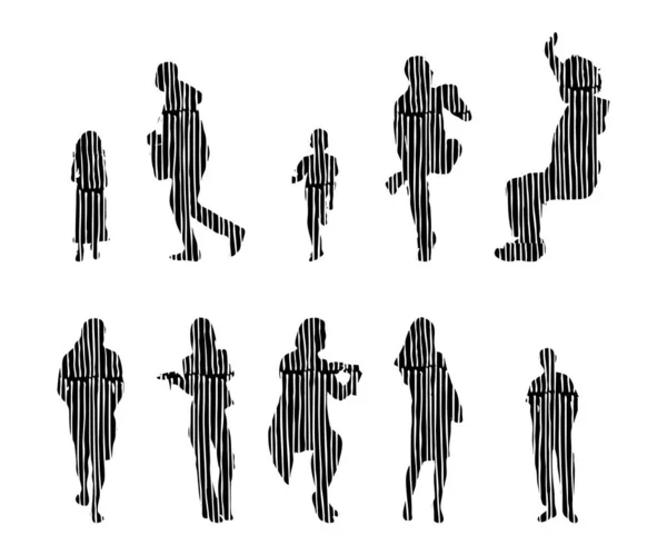 Silhouettes Vectorielles Silhouettes Esquissées Personnes Dessin Contour Silhouette Personnes Icône — Image vectorielle