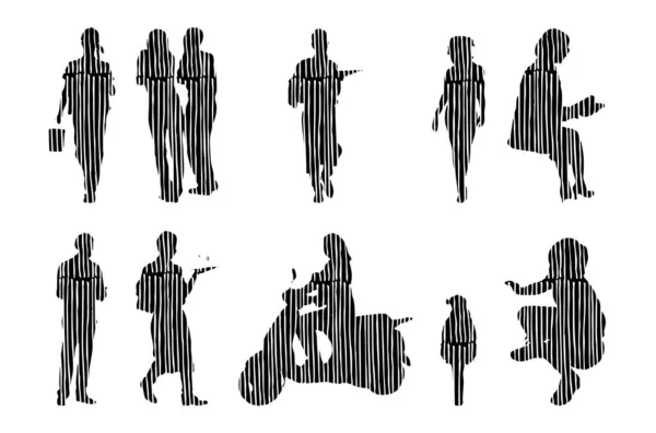 Silhouettes Vectorielles Silhouettes Esquissées Personnes Dessin Contour Silhouette Personnes Icône — Image vectorielle