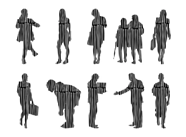 Silhouettes Vectorielles Silhouettes Esquissées Personnes Dessin Contour Silhouette Personnes Icône — Image vectorielle