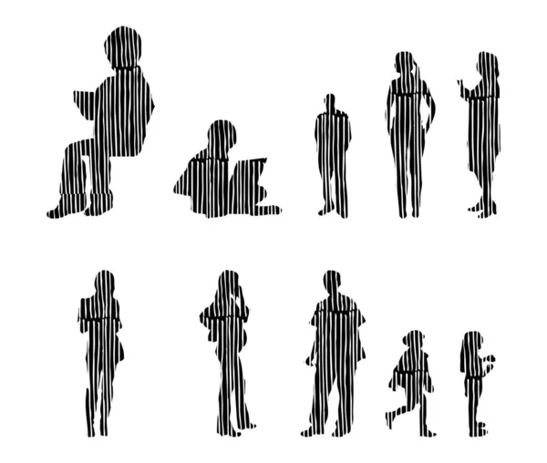 Vector Silhouettes Outline Silhouettes People Contour Drawing People Silhouette Icon — 스톡 벡터