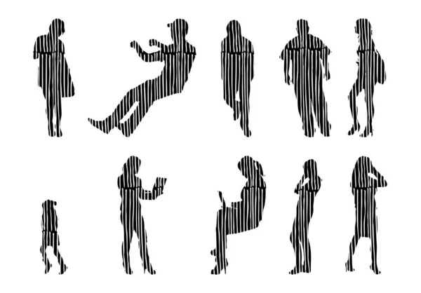 Silhouettes Vectorielles Silhouettes Esquissées Personnes Dessin Contour Silhouette Personnes Icône — Image vectorielle