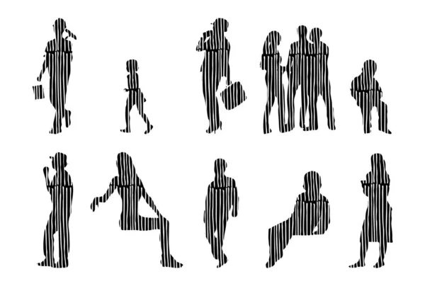 Vektor Silhouetten Umrisse Von Menschen Konturzeichnung Menschen Silhouette Icon Set — Stockvektor