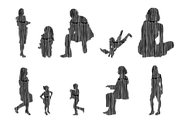 Silhouettes Vectorielles Silhouettes Esquissées Personnes Dessin Contour Silhouette Personnes Icône — Image vectorielle