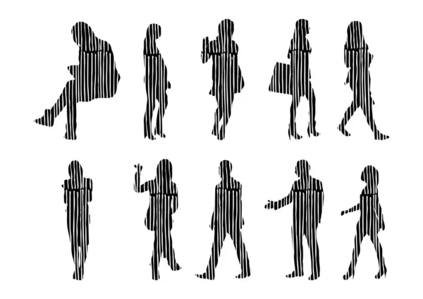 Silhouettes Vectorielles Silhouettes Esquissées Personnes Dessin Contour Silhouette Personnes Icône — Image vectorielle