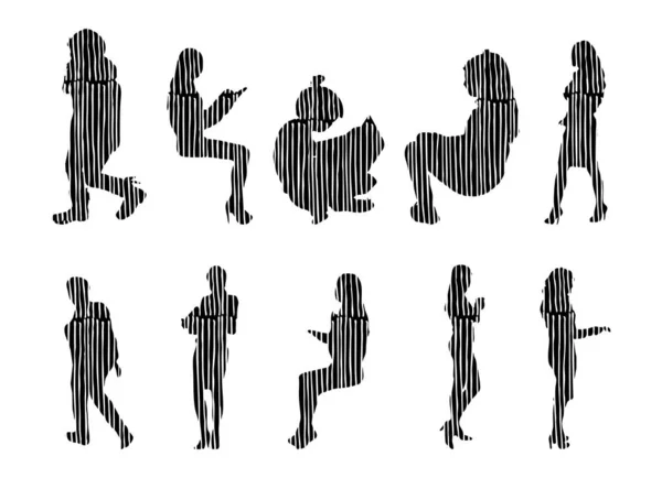 Silhouettes Vectorielles Silhouettes Esquissées Personnes Dessin Contour Silhouette Personnes Icône — Image vectorielle