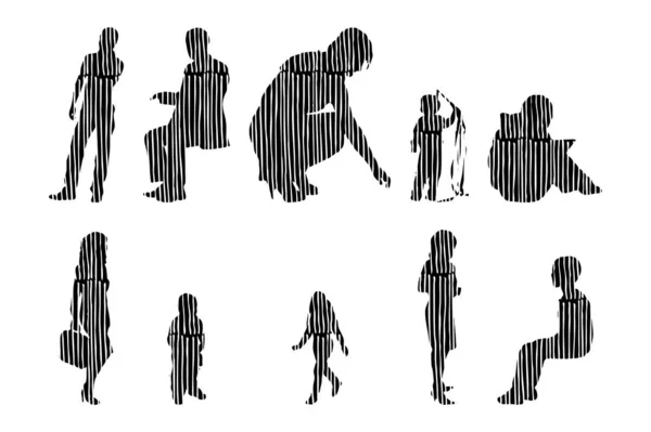 Silhouettes Vectorielles Silhouettes Esquissées Personnes Dessin Contour Silhouette Personnes Icône — Image vectorielle