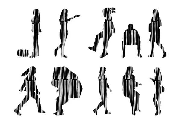 Silhouettes Vectorielles Silhouettes Esquissées Personnes Dessin Contour Silhouette Personnes Icône — Image vectorielle