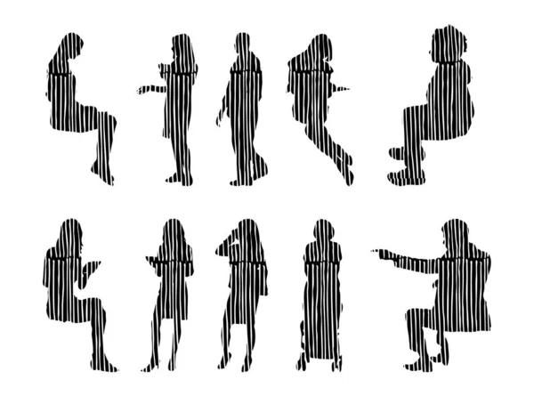 Silhouettes Vectorielles Silhouettes Esquissées Personnes Dessin Contour Silhouette Personnes Icône — Image vectorielle