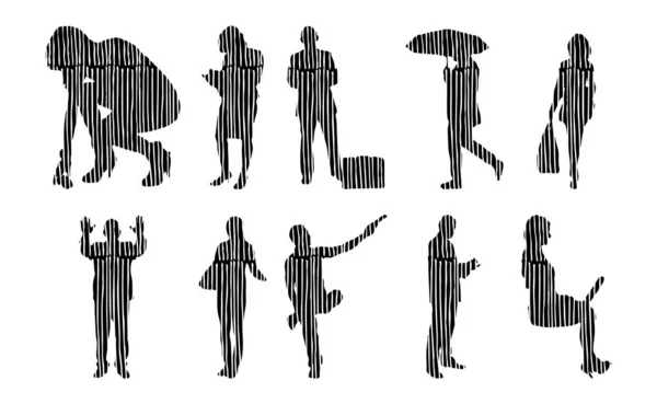 Silhouettes Vectorielles Silhouettes Esquissées Personnes Dessin Contour Silhouette Personnes Icône — Image vectorielle