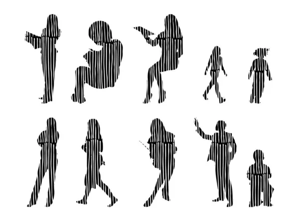 Silhouettes Vectorielles Silhouettes Esquissées Personnes Dessin Contour Silhouette Personnes Icône — Image vectorielle