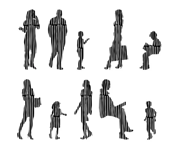 Sílhuetas Vetoriais Sílhuetas Contorno Pessoas Desenho Contorno Silhueta Pessoas Conjunto —  Vetores de Stock