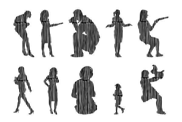 Vector Silhouettes Outline Silhouettes People Contour Drawing People Silhouette Icon — Stock Vector