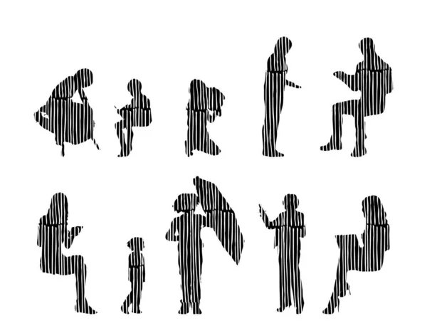 Silhouettes Vectorielles Silhouettes Esquissées Personnes Dessin Contour Silhouette Personnes Icône — Image vectorielle