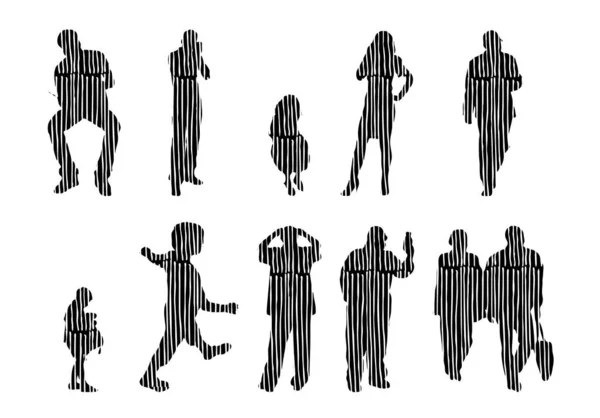 Silhouettes Vectorielles Silhouettes Esquissées Personnes Dessin Contour Silhouette Personnes Icône — Image vectorielle