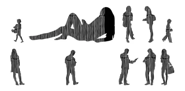 Vector Silhouettes Outline Silhouettes People Contour Drawing People Silhouette Icon — 스톡 벡터