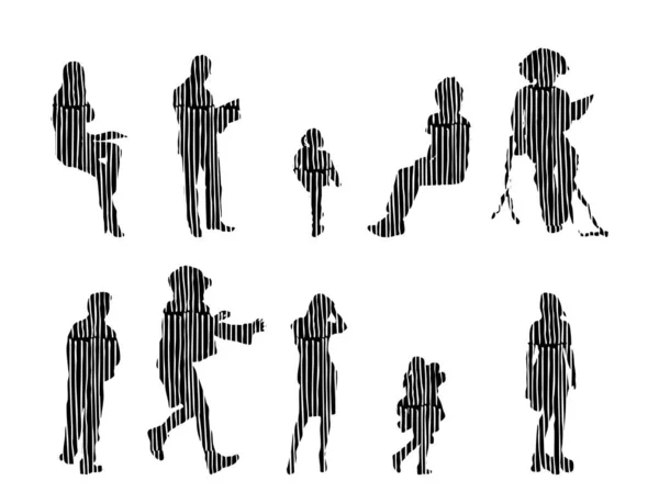 Vector Silhouettes Outline Silhouettes People Contour Drawing People Silhouette Icon — Stock Vector