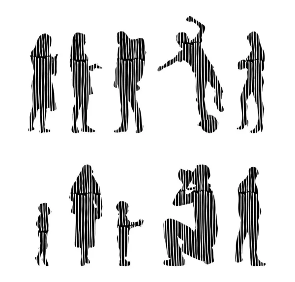 Vector Silhouettes Outline Silhouettes People Contour Drawing People Silhouette Icon — 스톡 벡터