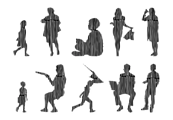 Vektor Silhouetten Umrisse Von Menschen Konturzeichnung Menschen Silhouette Icon Set — Stockvektor