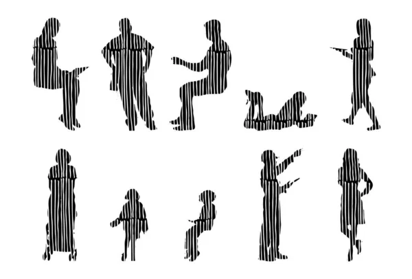 Silhouettes Vectorielles Silhouettes Esquissées Personnes Dessin Contour Silhouette Personnes Icône — Image vectorielle