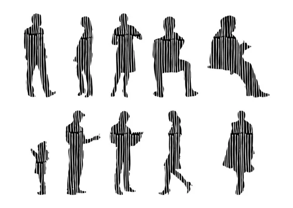 Silhouettes Vectorielles Silhouettes Esquissées Personnes Dessin Contour Silhouette Personnes Icône — Image vectorielle