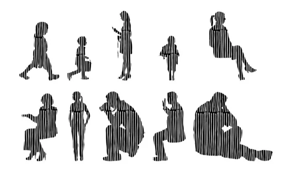 Silhouettes Vectorielles Silhouettes Esquissées Personnes Dessin Contour Silhouette Personnes Icône — Image vectorielle