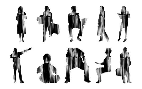 Silhouettes Vectorielles Silhouettes Esquissées Personnes Dessin Contour Silhouette Personnes Icône — Image vectorielle